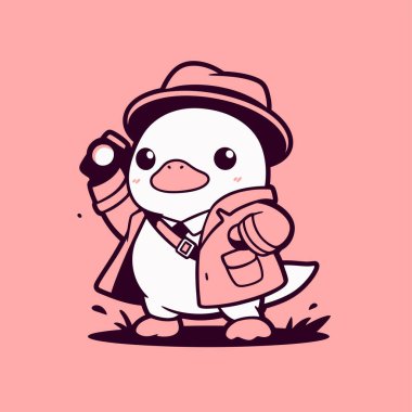 Kamera ve Şapkalı Ördek Dedektif Fotoğrafçısı