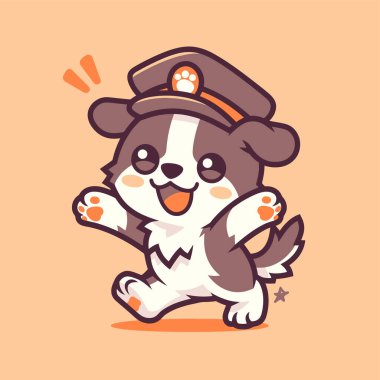 Kondüktör Şapka Neşeli Koşarken Mutlu Yavru Köpekler