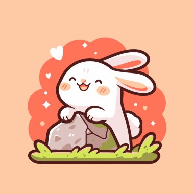 Otların Arkasında Neşeli Beyaz Tavşan