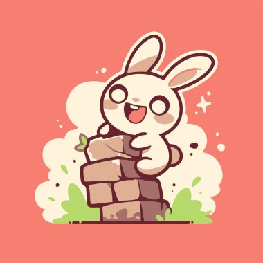 Tuğla duvarın üstünden bakan Mutlu Tavşanlar