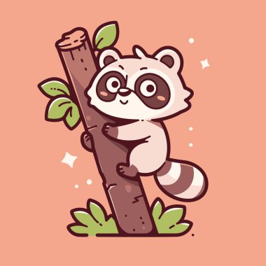 Ağaç gövdesine tırmanan sevimli rakun.