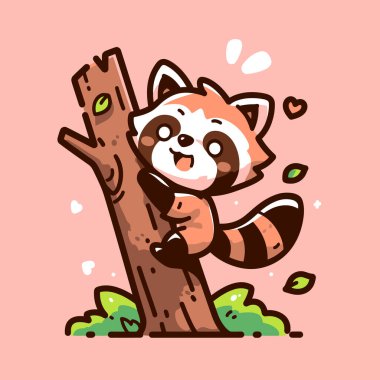 Mutlu Kırmızı Panda Yapraklı Tırmanma Ağacı