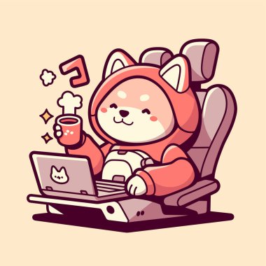 Kapüşonlu Köpek Kahveli Laptop kullanıyor