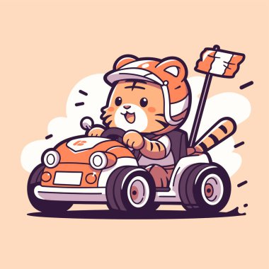 Flag ile Turuncu Araba Süren Kaplan Yarışçısı