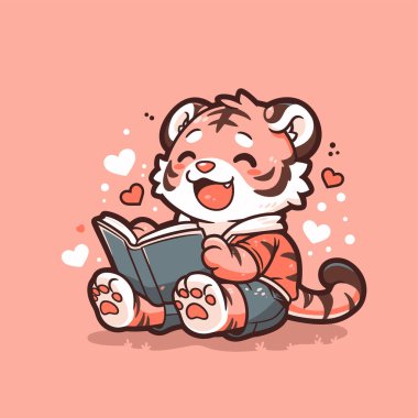 Mutlu Kaplan Yavrusu Neşeli Hikaye Kitabı okuyor.