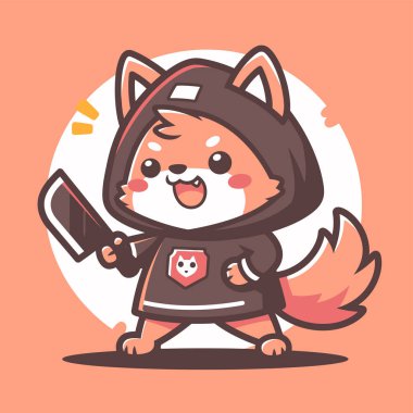 Kapüşonlu Tilki Karakteri Büyük Bıçağı Acımasızca Tutuyor