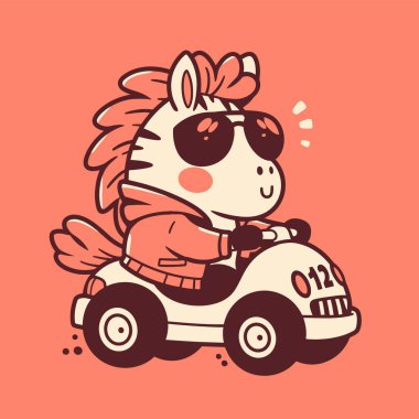 Cool Zebra Üstü açılabilir Beyaz Araba Kullanıyor