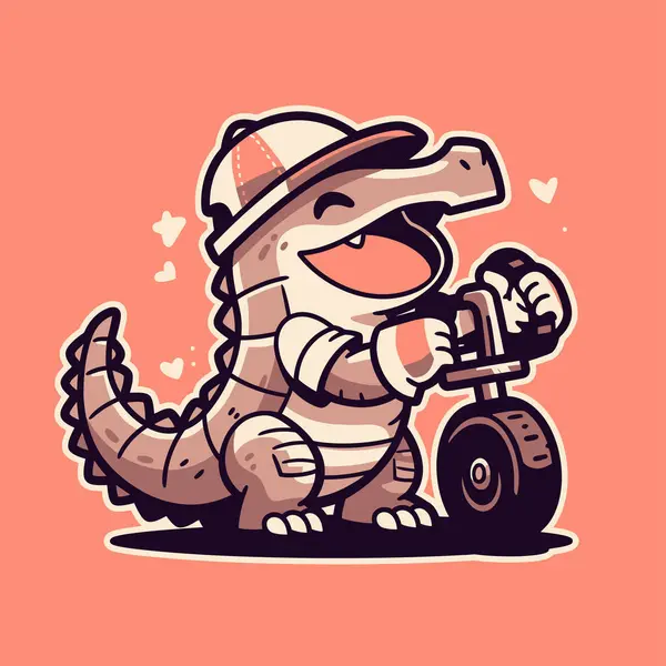 Üç tekerlekli bisiklete binen sevimli timsah.