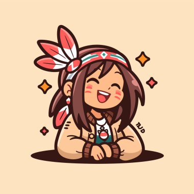 Tüylü Başlıklı Chibi Amerikan Yerlisi Kız