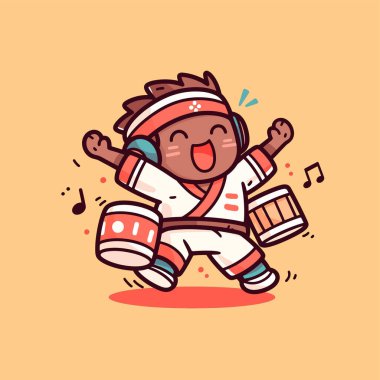 Kulaklık ve Müzik Notlarıyla Enerjik Taiko Davulcusu