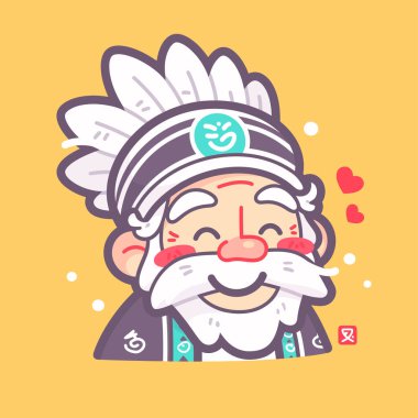 Geleneksel Giyimli Gülen Çizgi Film Yaşlısı