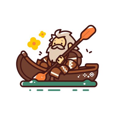 Çizgi filmci nehirde kano çırpıyor..