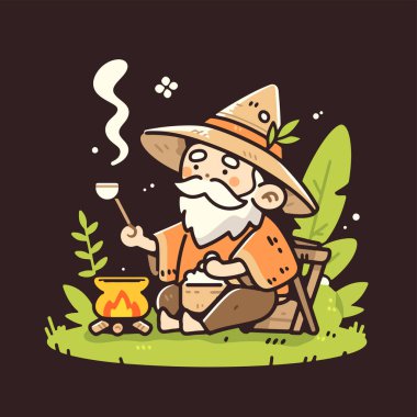 Bilge Büyücü Kamp ateşinde Bir İksir Hazırlıyor