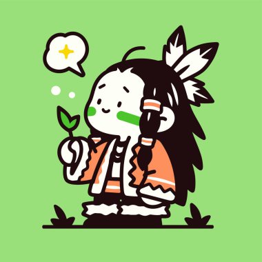 Amerikan Yerlisi Bir Yaprakla Rüya Gören Çocuk