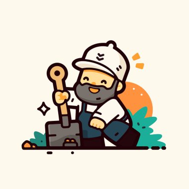 Kürek Çizgi Filmi İllüstrasyonlu Mutlu Bahçıvan