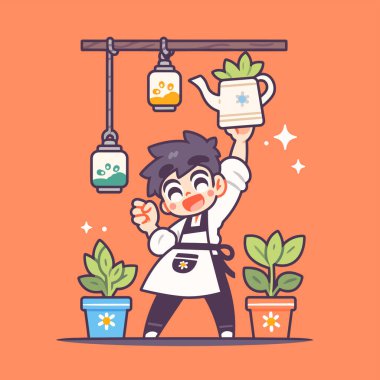 Neşeli Bahçe Sulama Bitkileri Neşeli Çizgi Film Tarzı