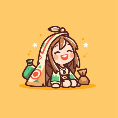 Kabile kıyafetleri ve hazinesi olan sevimli bir kız.