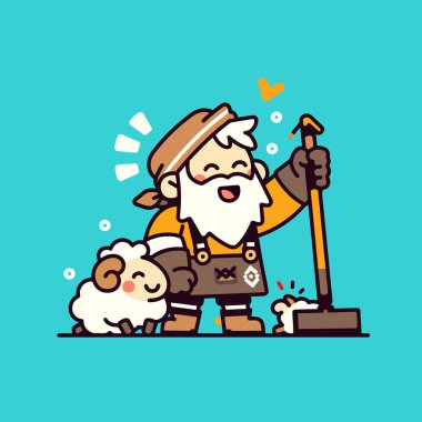 Koyun çizgi filmiyle mutlu bir çoban.