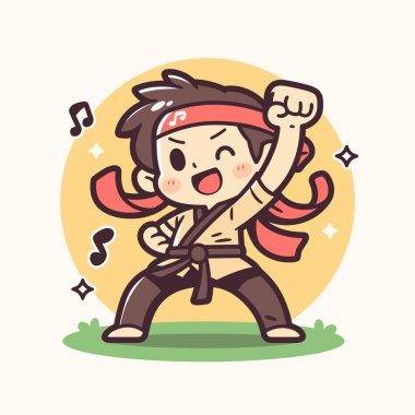 Neşeli Karateci Çocuk iş başında