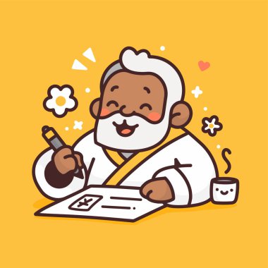 Mutlu Yaşlı Adam Kahveli Kontrol Listesine Yazıyor