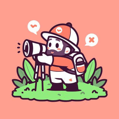 Dürbünlü çizgi film kaşifi yolculukta bir şey arıyor.