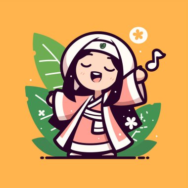 Chibi Koreli Kız Müzikal Notayla Şarkı Söylüyor