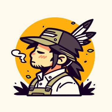 Güneş 'te Şapka ve Tüy Olan Düşünceli Bir Çiftçi