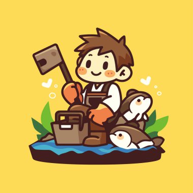 Balık ve Baltalı Mutlu Balıkçı