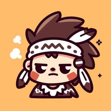 Tüylü başlıklı sevimli, öfkeli Amerikan yerlisi karakter.