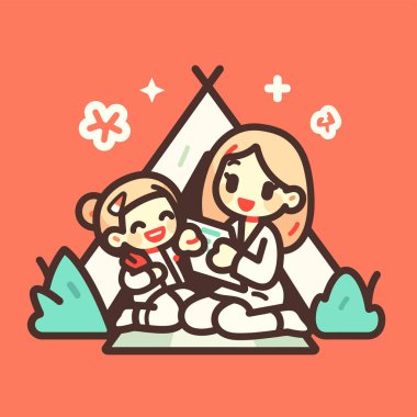 Anne ve Çocuk Çadırda Birlikte Bir Kitap Okuyorlar