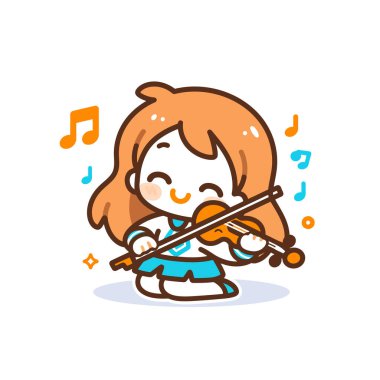Müzik notalarıyla keman çalan tatlı bir kız.