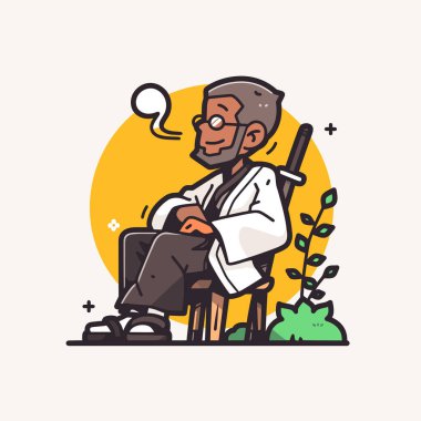 Yaşlı Samuray Zen Bahçesinde Huzur içinde Düşünüyor