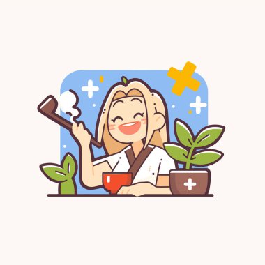 Anime Kız Çiçekle Çay Seremonisinin keyfini çıkarıyor