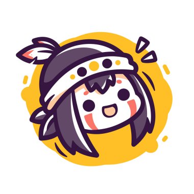 Chibi Yerli Amerikan Karakteri Çemberde Gülümsüyor