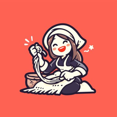 Neşeli Erişte Yapıcı El Çizimi Çizimi