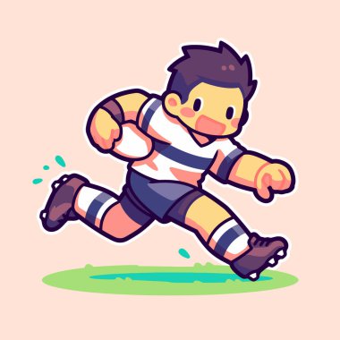 Çizgi film Rugby Oyuncusu Topla Koşuyor