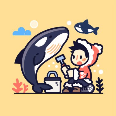 Eskimo Çocuk ve Katil Balina Oyuncu Çizgi Film Stili