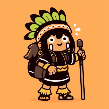 Sırt çantası ve personeliyle Sevimli Amerikan Kaşifi