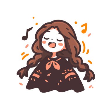 Örgü ve Müzik Notaları Olan Şarkı Söyleyen Kız