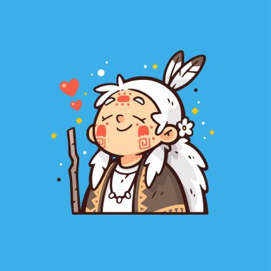 Bir Asa ile Neşeli Yerli Amerikan Yaşlı Karakteri