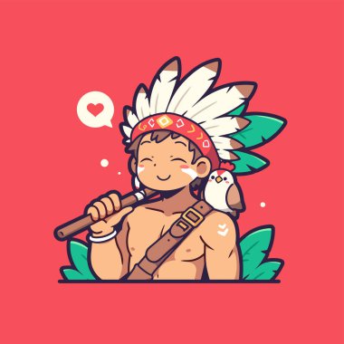 Kuş Çizgi Filmi İllüstrasyonlu Sevimli Amerikan Çocuğu