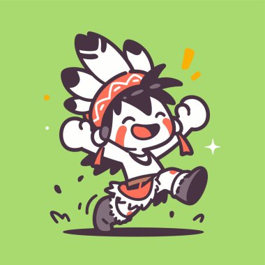 Mutlu Amerikan çocuk çizgi filmi neşeyle atlıyor ve başlık takıyor.