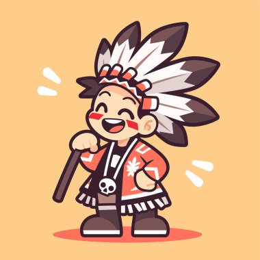 Tüylü Amerikan Karikatür Çocuğu Mutlu Yerliler