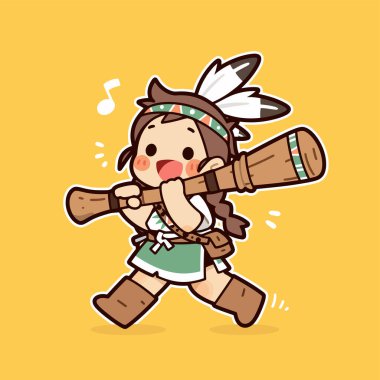 Sevimli Amerikan Yerlisi Didgeridoo Çalıyor