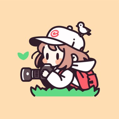 Kuş ve Kameralı Sevimli Çizgi Film Fotoğrafçısı