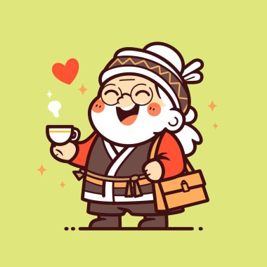 Neşeli Çizgi film Yaşlı Kadın Çayın tadını çıkarıyor