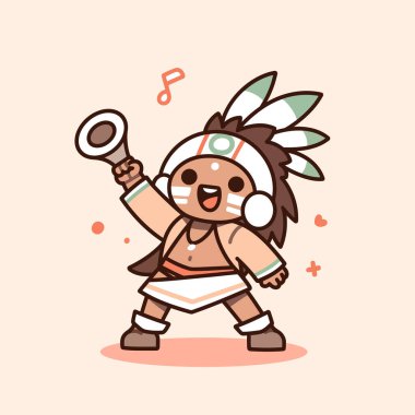 Neşeli Amerikan Yerlisi Trompetli Çizgi Karakter