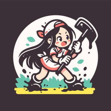 Çekiçli tatlı kız harekete hazır.