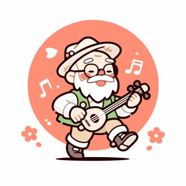 Yaşlı Ukulele Oyuncu Müzik Çizgi Filmi