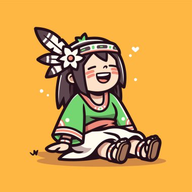 Chibi Amerikan Yerlisi Gülümseyen Kız